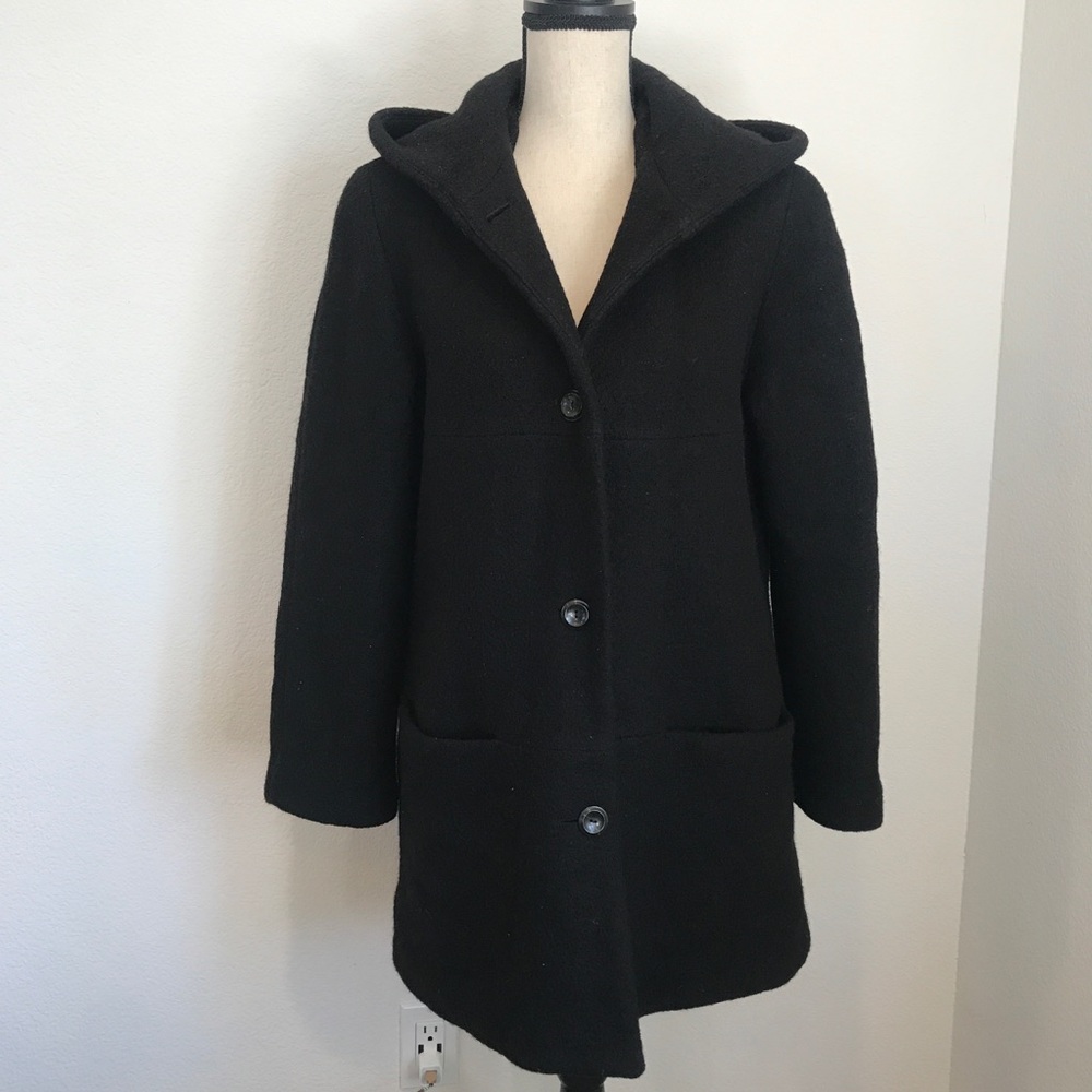 Liz Claiborne Black Coat With Hoodie sz 8